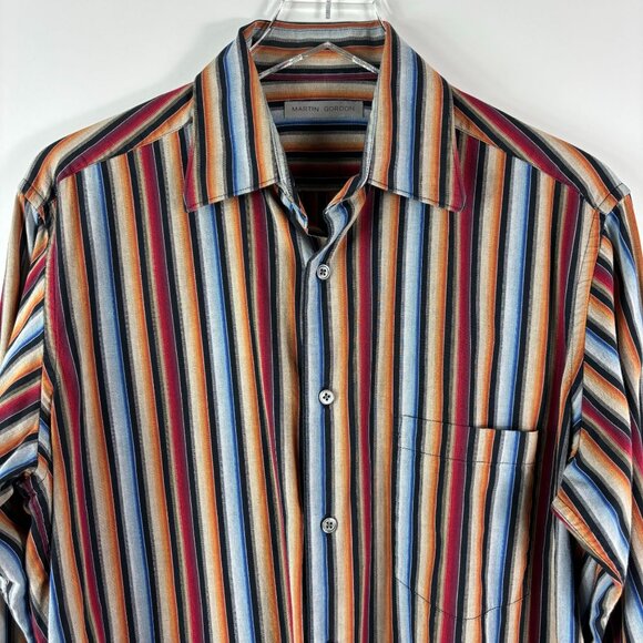 Martin Gordon striped shirt M button down long sl rainbow multicolored office - Picture 1 of 11